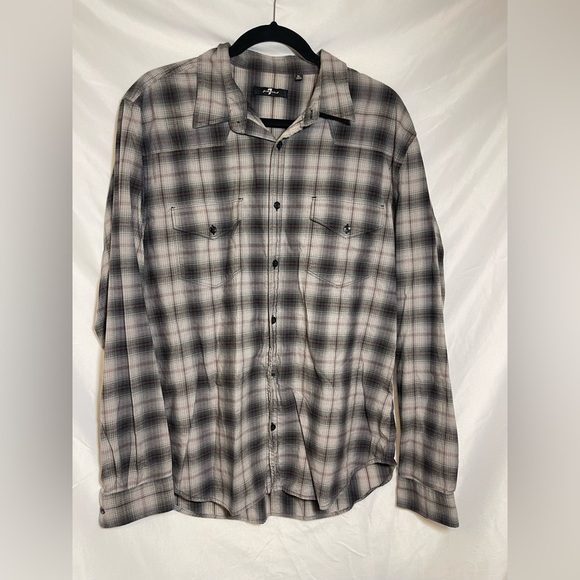 7 For All Mankind Men's Black and White Plaid Shirt - Picture 1 of 8